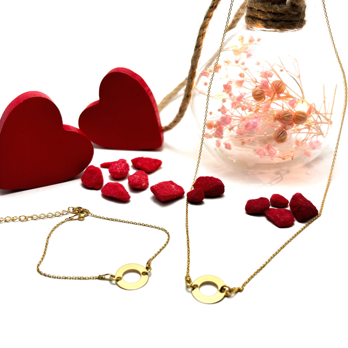 Set Lantisor & Bratara personalizate - Cerc - Argint Placat cu Aur 24K