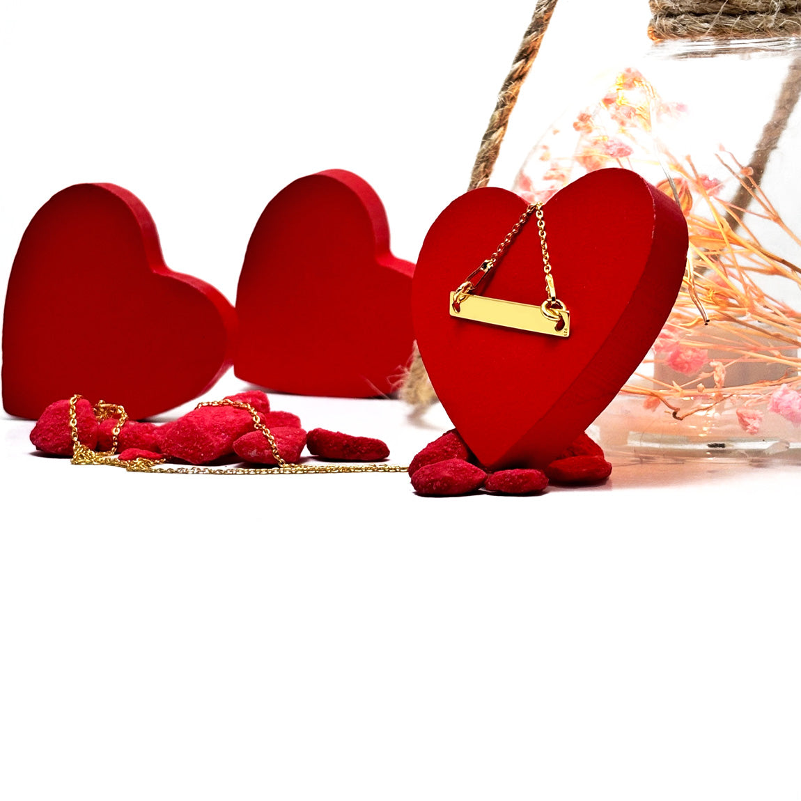 Set Lantisor & Bratara personalizate - Placuta cu Inimioare - Argint Placat cu Aur 24K