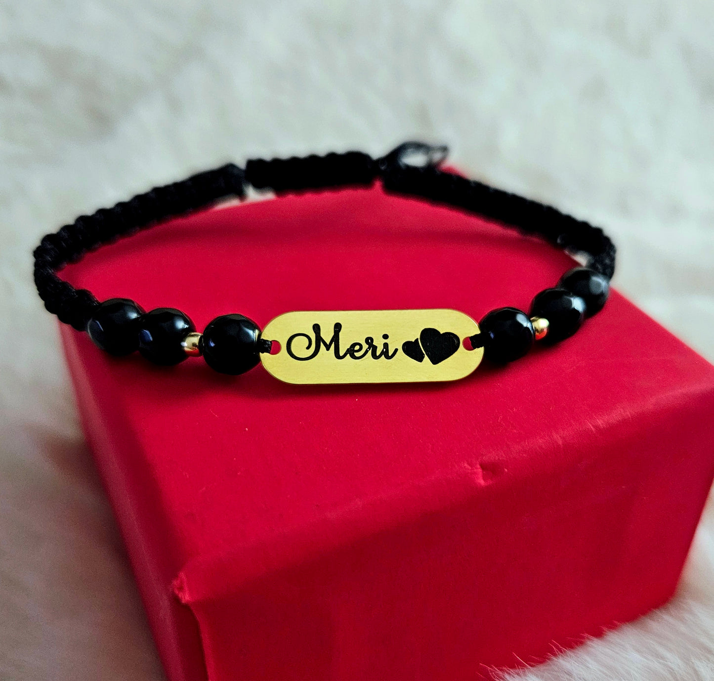 Bratara personalizata - Placuta Ovala 23mm Argint Placat Cu Aur 24K & Margele Semipretioase Agate