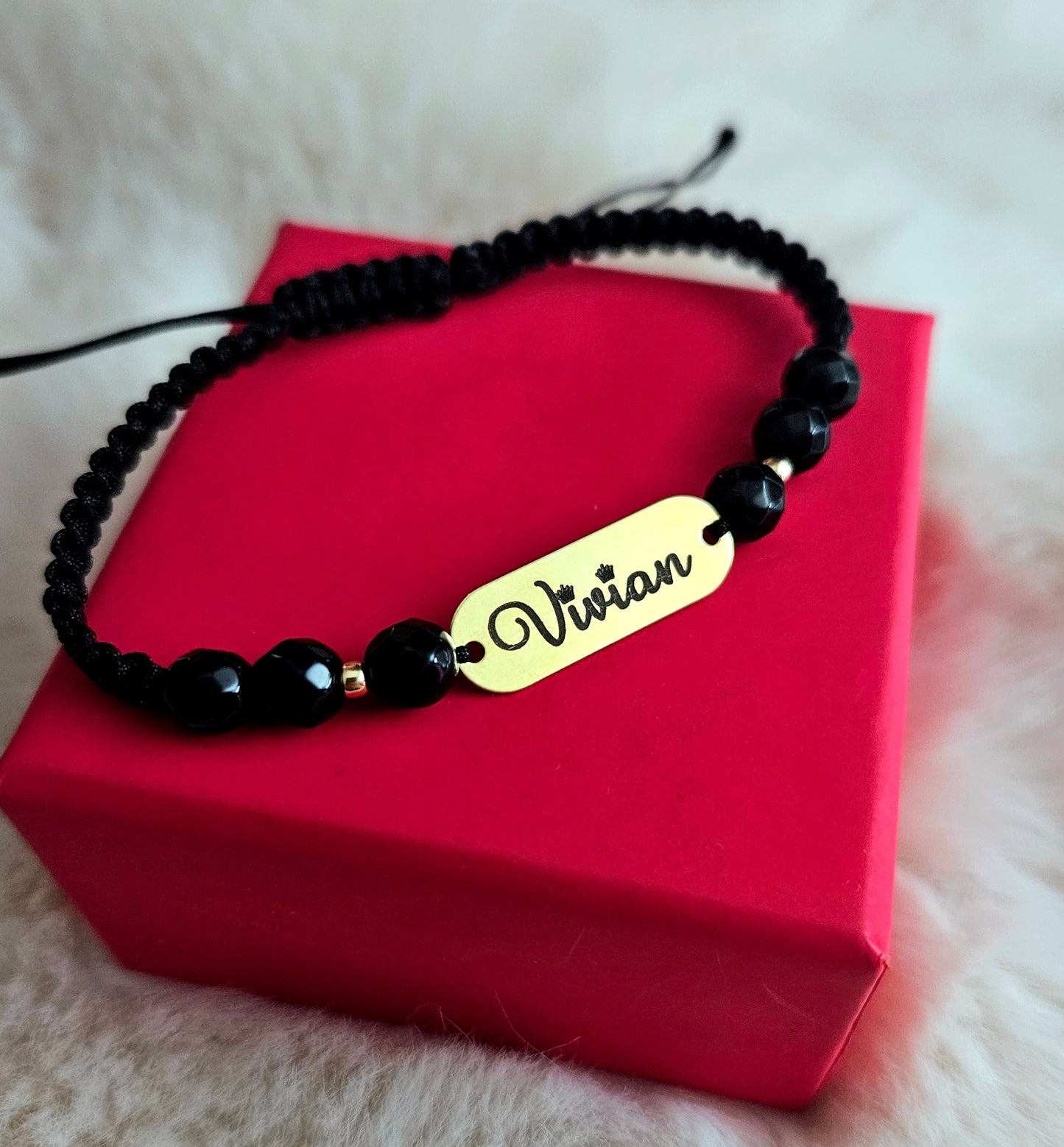 Bratara personalizata - Placuta Ovala 23mm Argint Placat Cu Aur 24K & Margele Semipretioase Agate