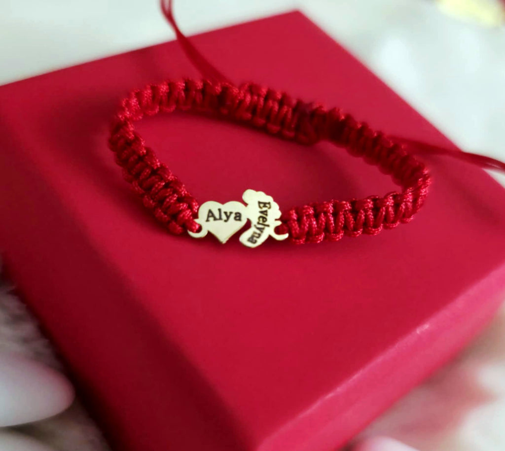 Bratara Impletita Personalizata - Inima & Piciorus Bebe din Aur 14K