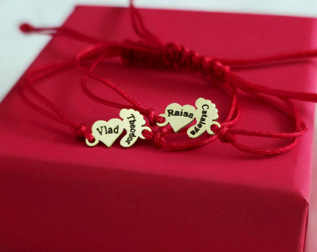 Bratara Impletita Personalizata - Inima & Piciorus Bebe din Aur 14K