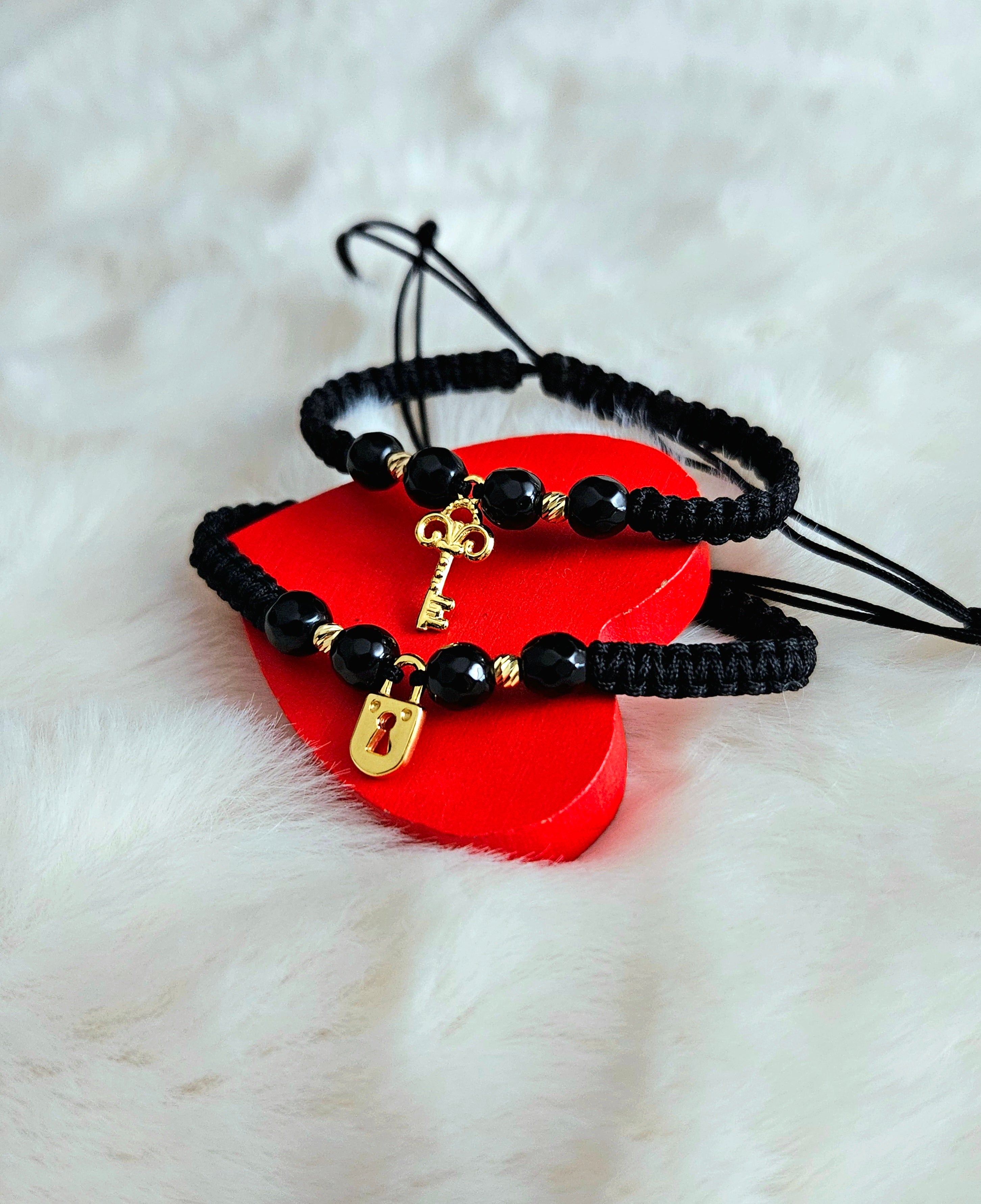 Set Bratari Impletite "Lacat si Cheie" - Argint Placat Cu Aur 24K