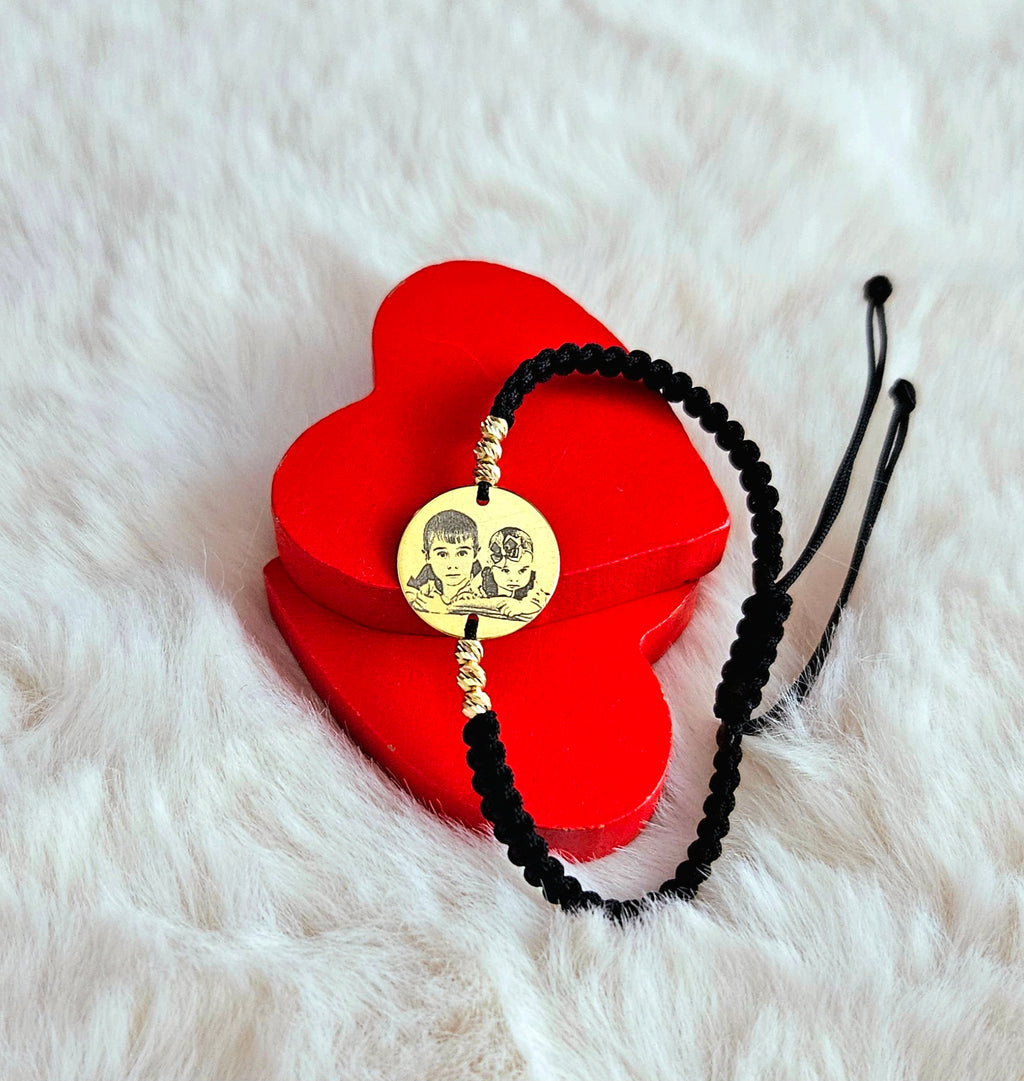 Personalizzazione FOTO - Moneta in argento da 16,50 mm placcata in oro 24 carati e palline striate - Bracciale personalizzato