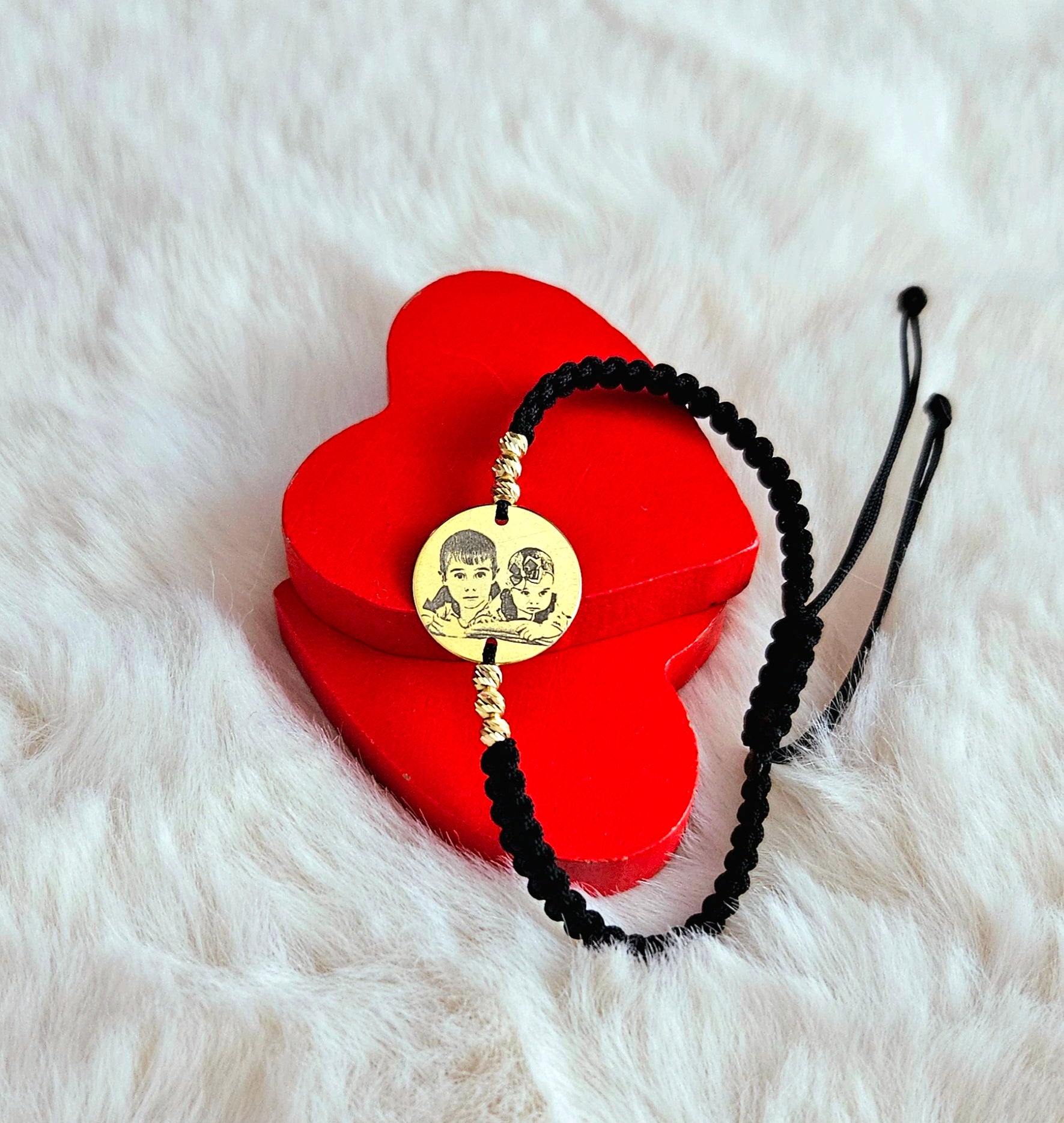 Personalizzazione FOTO - Moneta in argento da 16,50 mm placcata in oro 24 carati e palline striate - Bracciale personalizzato