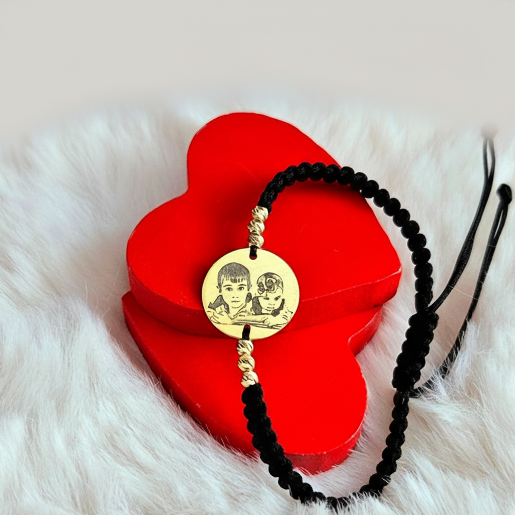 Personalizzazione FOTO - Moneta in argento da 16,50 mm placcata in oro 24 carati e palline striate - Bracciale personalizzato