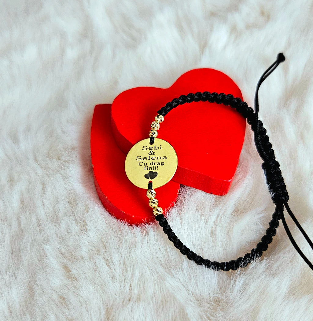 Personalizzazione FOTO - Moneta in argento da 16,50 mm placcata in oro 24 carati e palline striate - Bracciale personalizzato