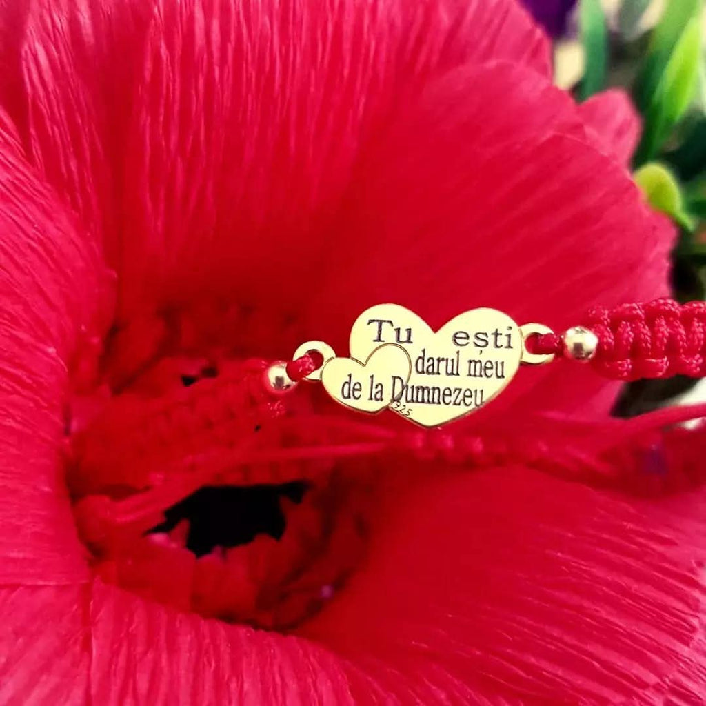 Bratara personalizata - Doua inimioare Argint Placat Cu Aur 24K