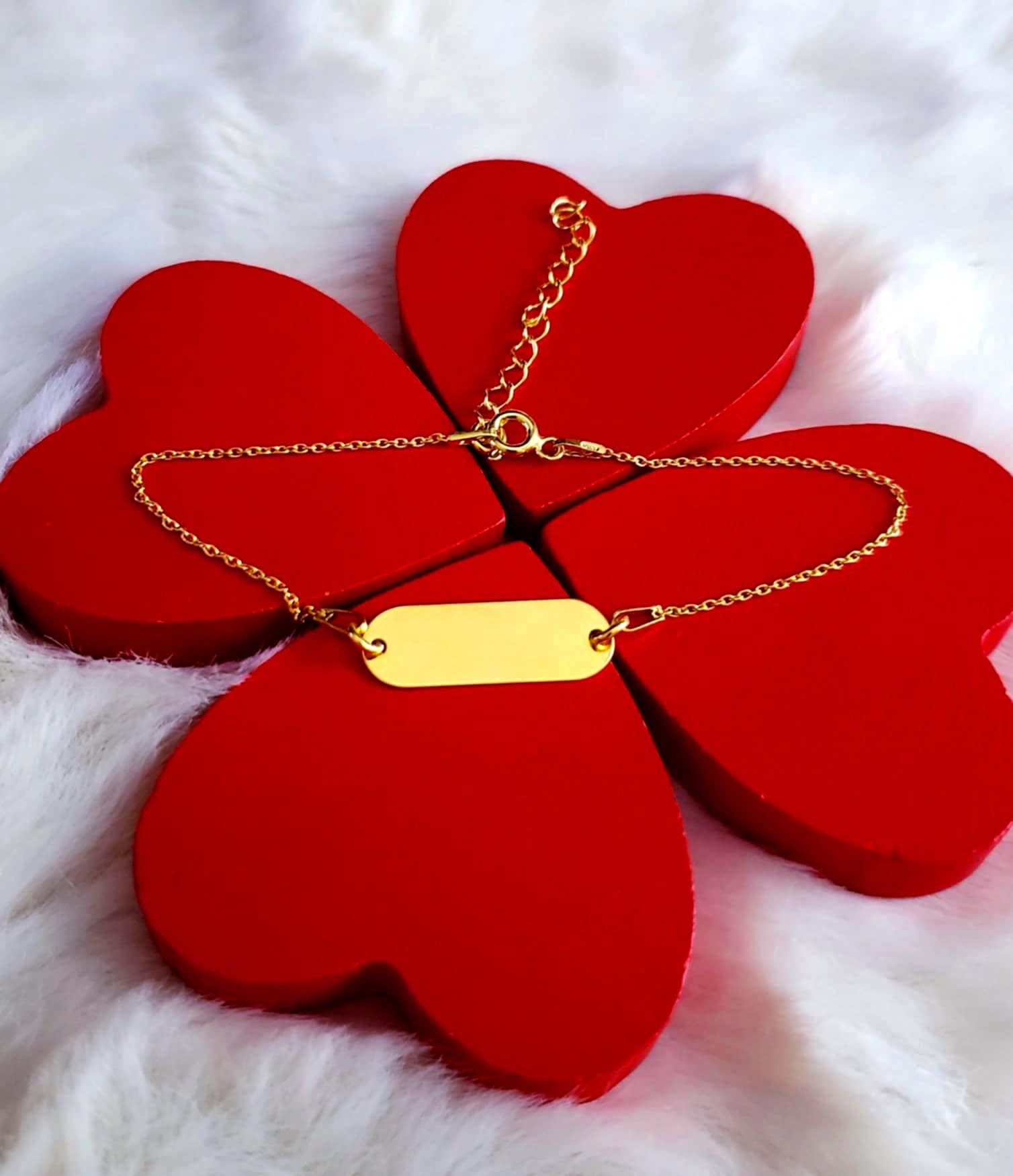 Bracciale personalizzato - Piastra ovale 23 mm - Placcato argento con oro 24 carati