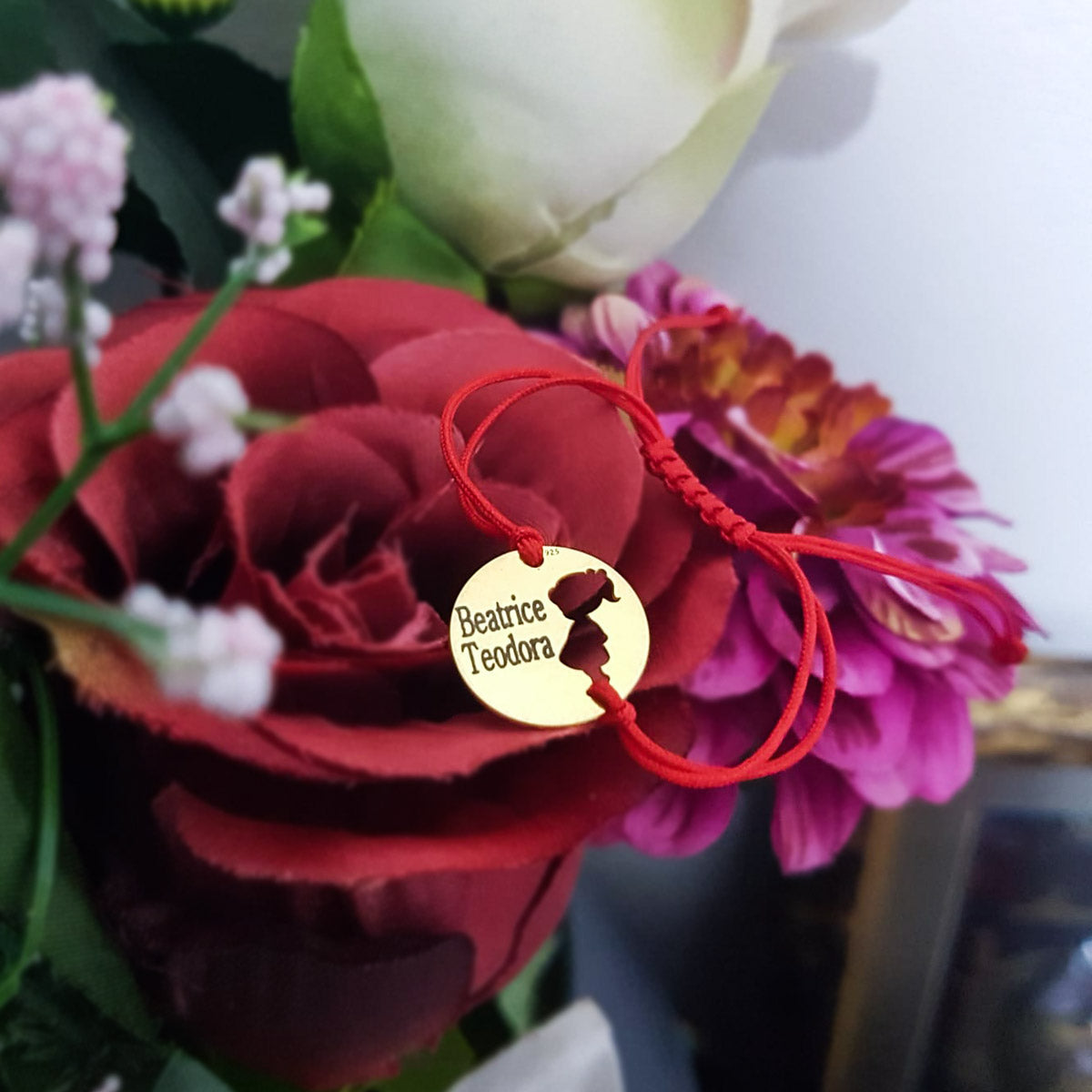 Bracciale Personalizzato da Bambina con Ciondolo Tondo in Argento Placcato Oro 24K