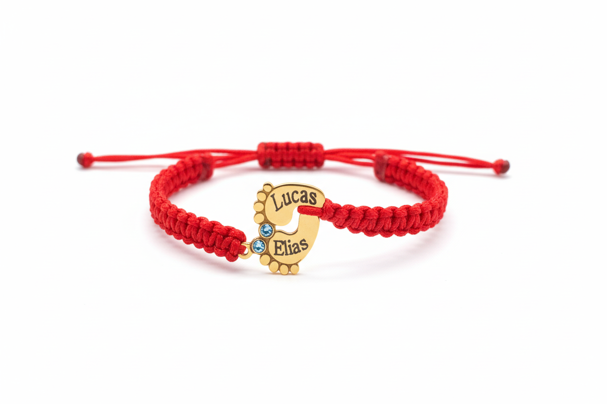 Bracciale Personalizzato - Piedi del Bambino con Ciottoli Placcato Argento Con Oro 24K