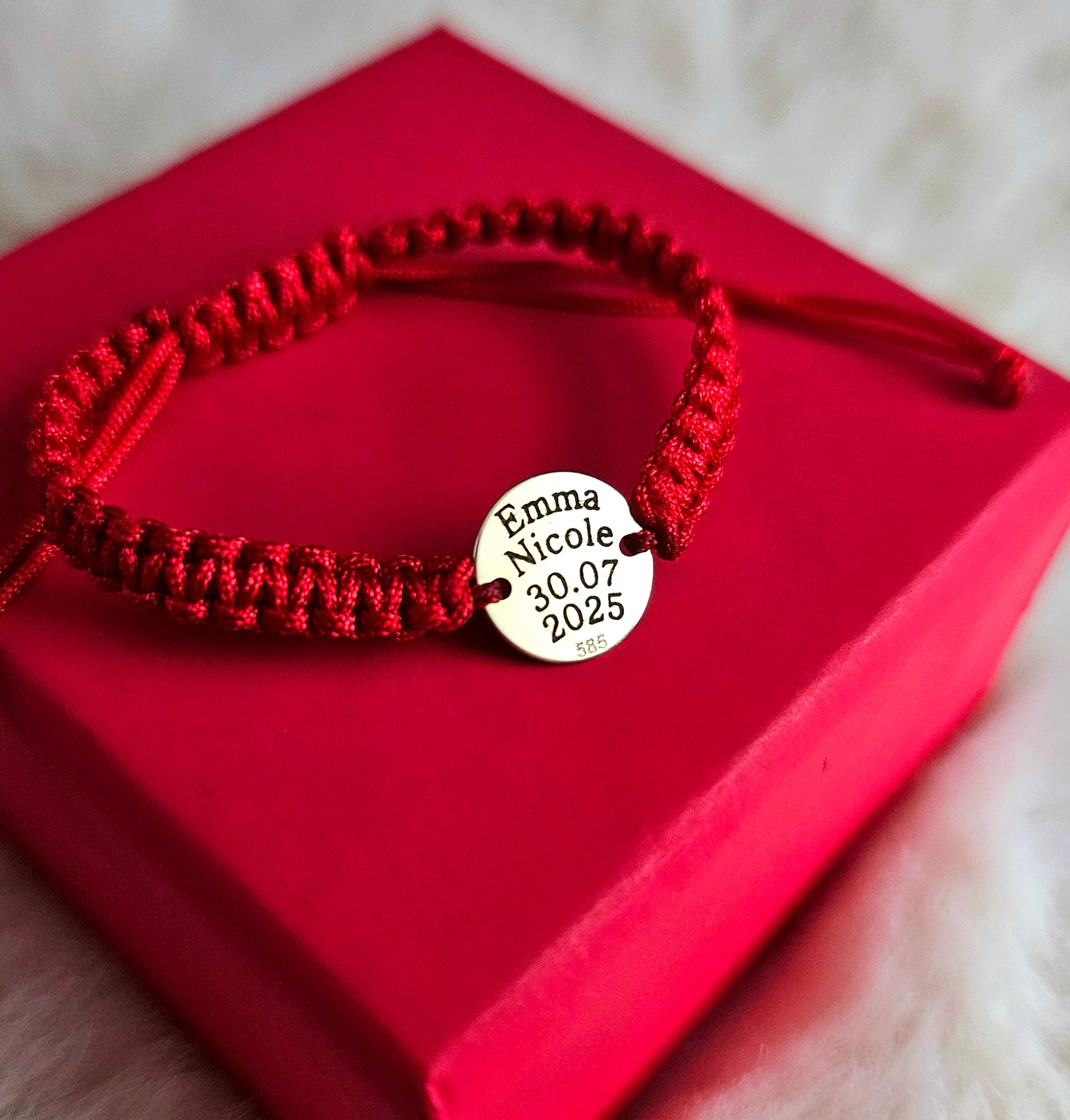 Bracciale intrecciato personalizzato Ciondolo tondo 10 mm - oro 14 carati