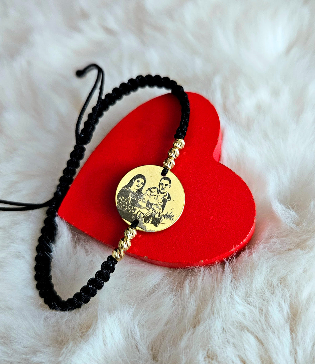 Personalizzazione FOTO - Moneta in argento da 16,50 mm placcata in oro 24 carati e palline striate - Bracciale personalizzato