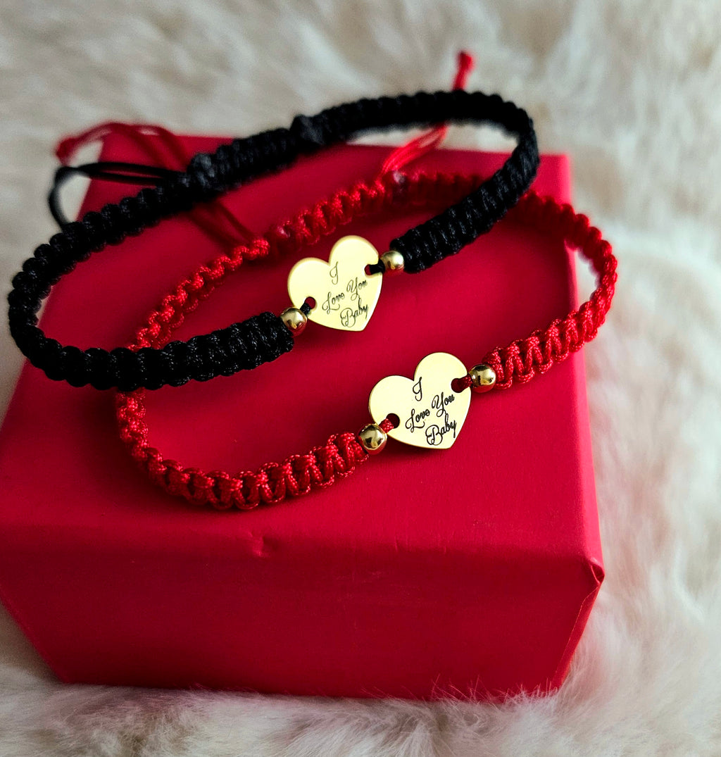 Set di Braccialetti Intrecciati Personalizzati - Cuori in argento placcato oro 24K