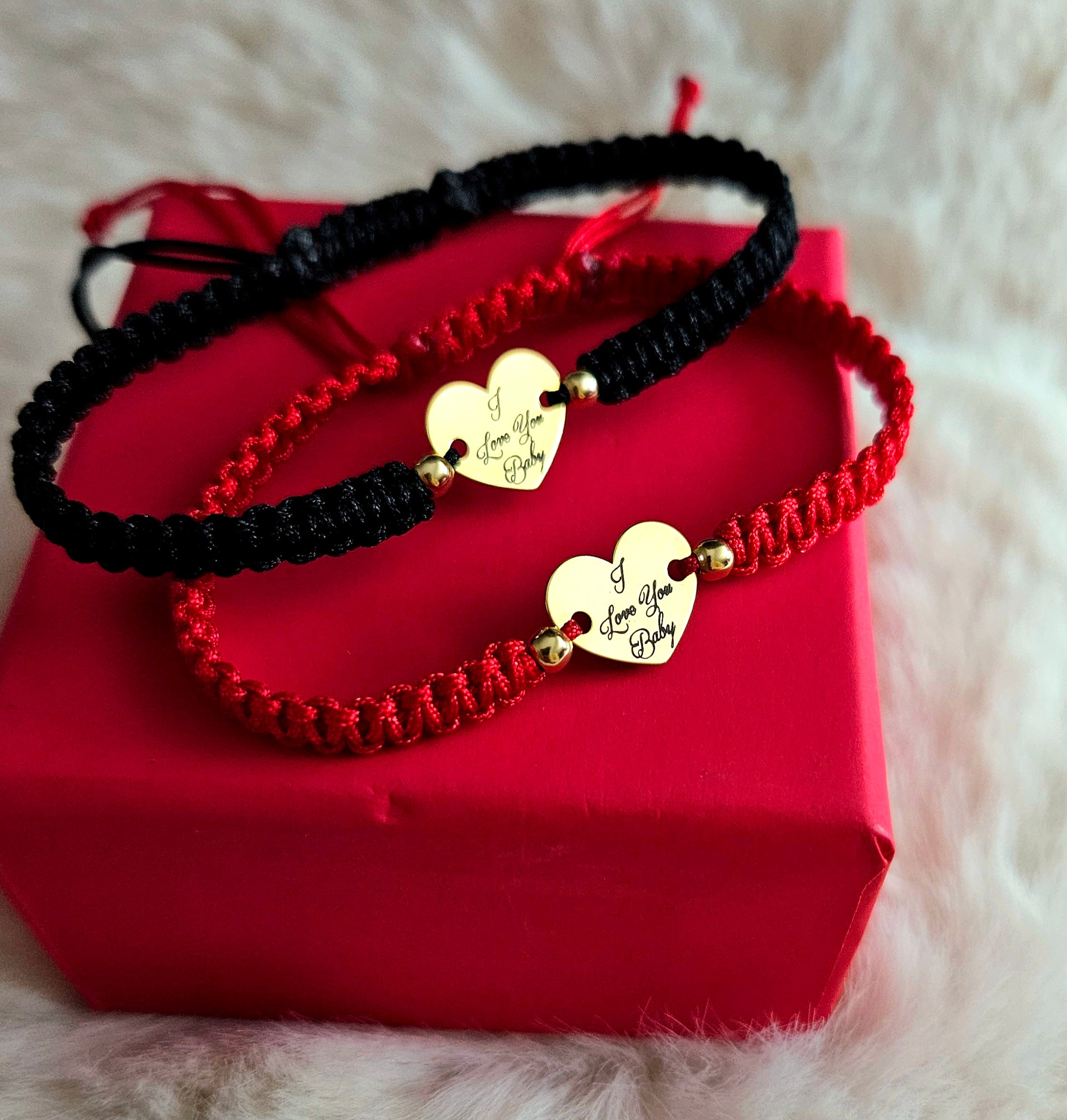 Set Bratari Impletite Personalizate - "Inimioare" - Pandantiv Argint Placat Cu Aur 24K