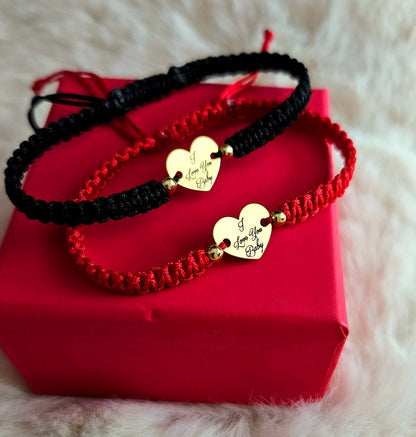 Set Bratari Impletite Personalizate - "Inimioare" - Pandantiv Argint Placat Cu Aur 24K