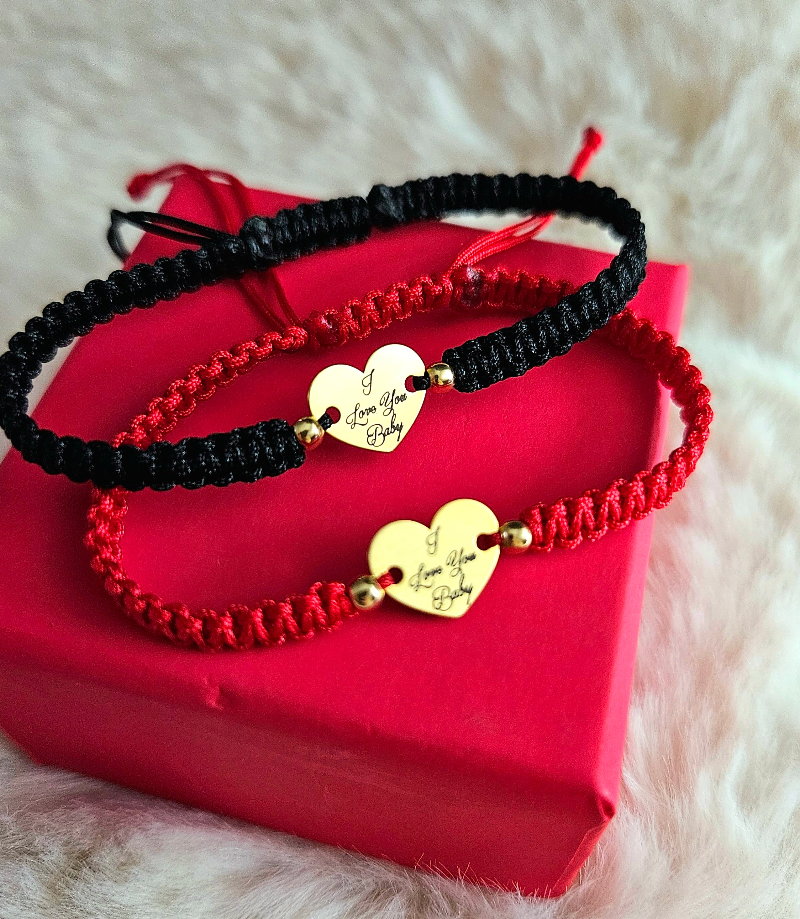 Set Bratari Impletite Personalizate - "Inimioare" - Pandantiv Argint Placat Cu Aur 24K