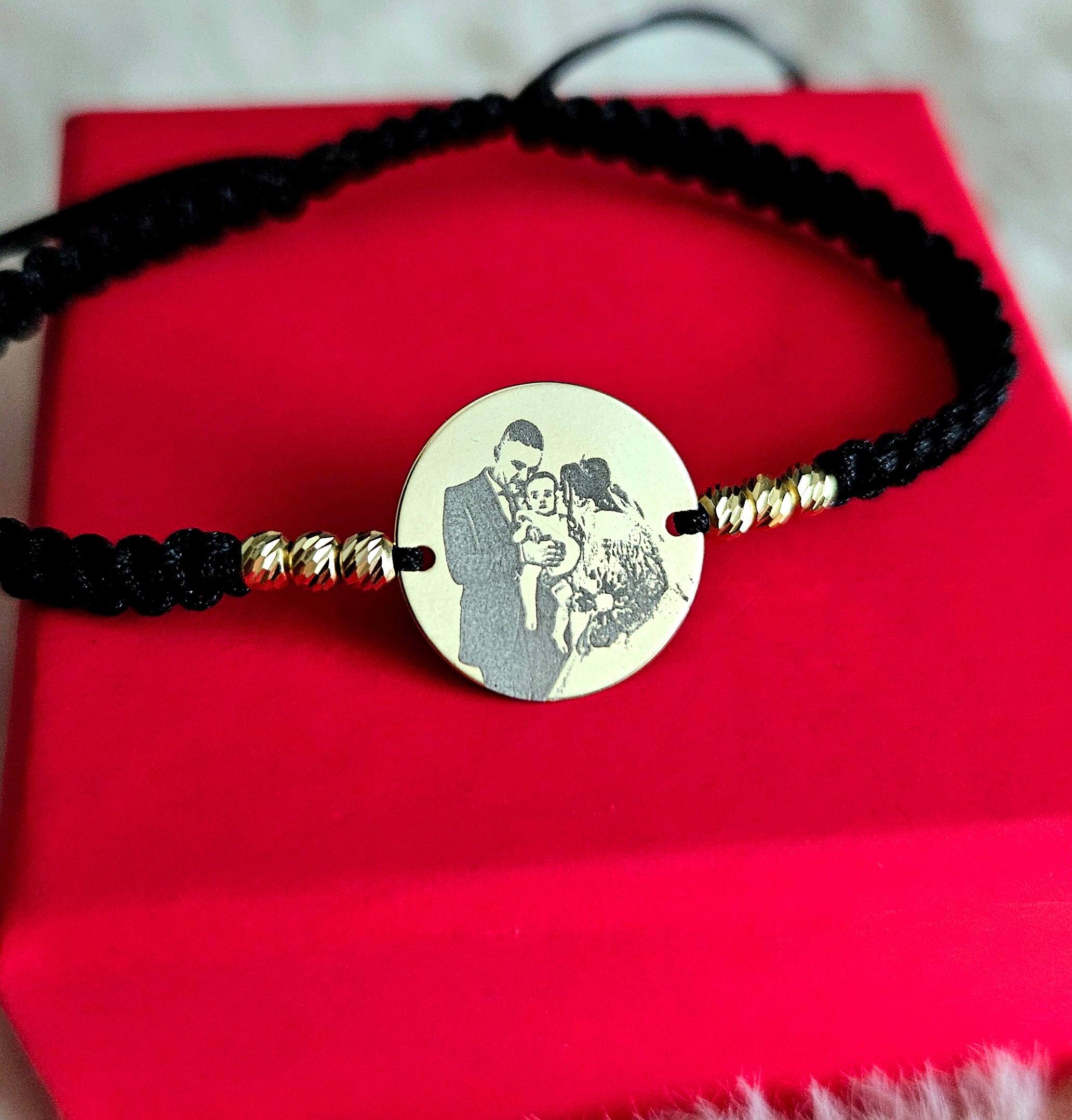 Personalizare FOTO - Banut 16.50mm Argint Placat Cu Aur 24K Si Bilute Striate - Bratara personalizata