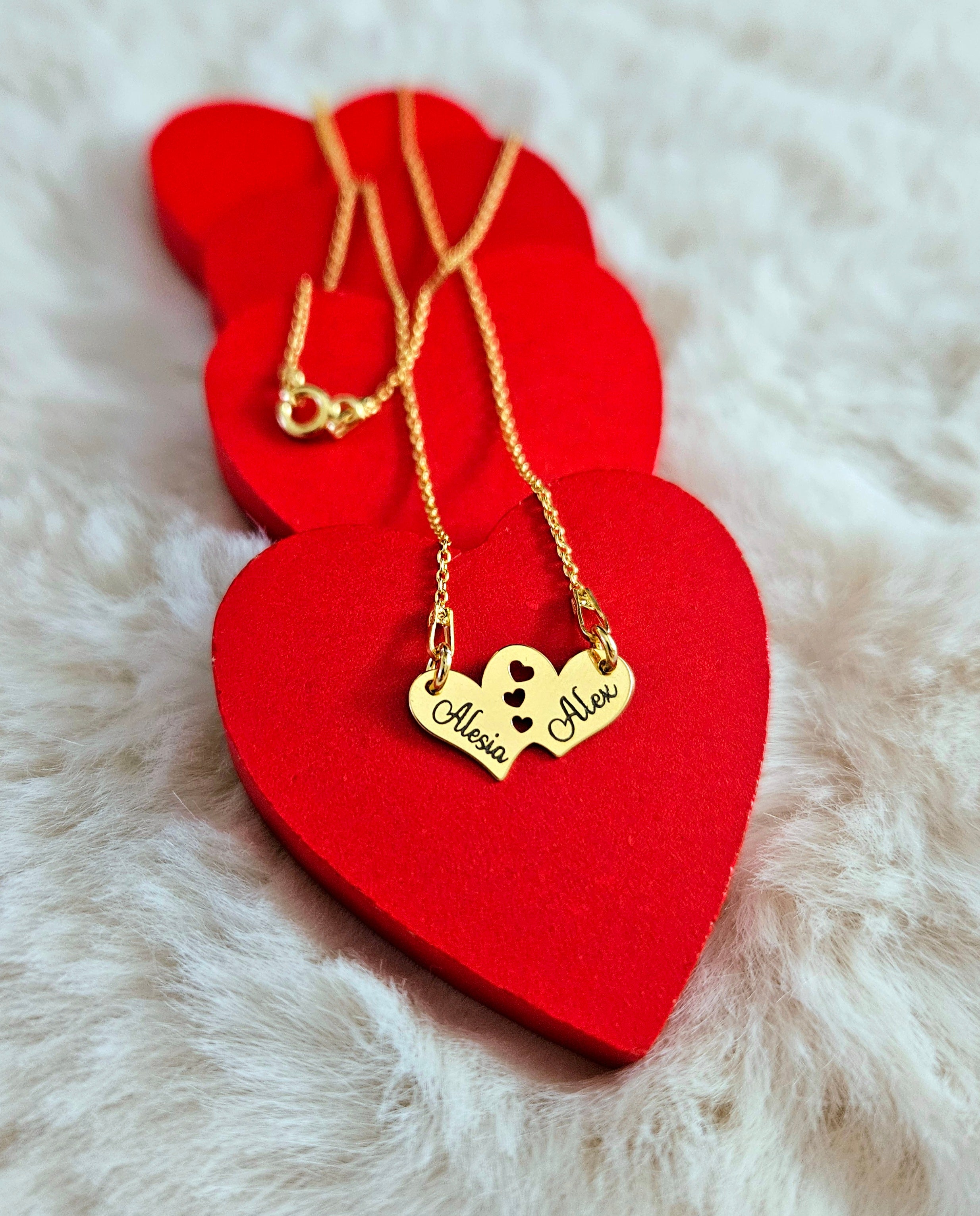 Lantisor Personalizat Argint Placat cu Aur 24K - Pandantiv Inimioare