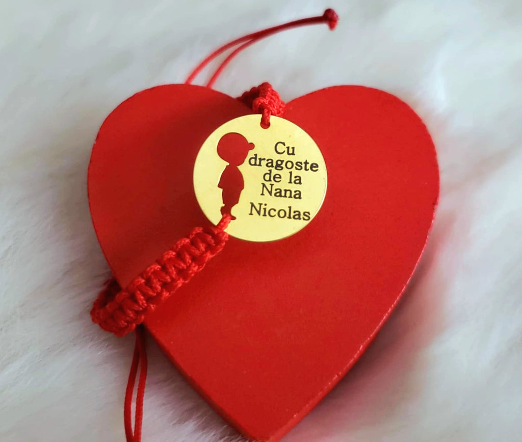 Bratara personalizata - Baietel Banut 16mm Argint Placat Cu Aur 24K