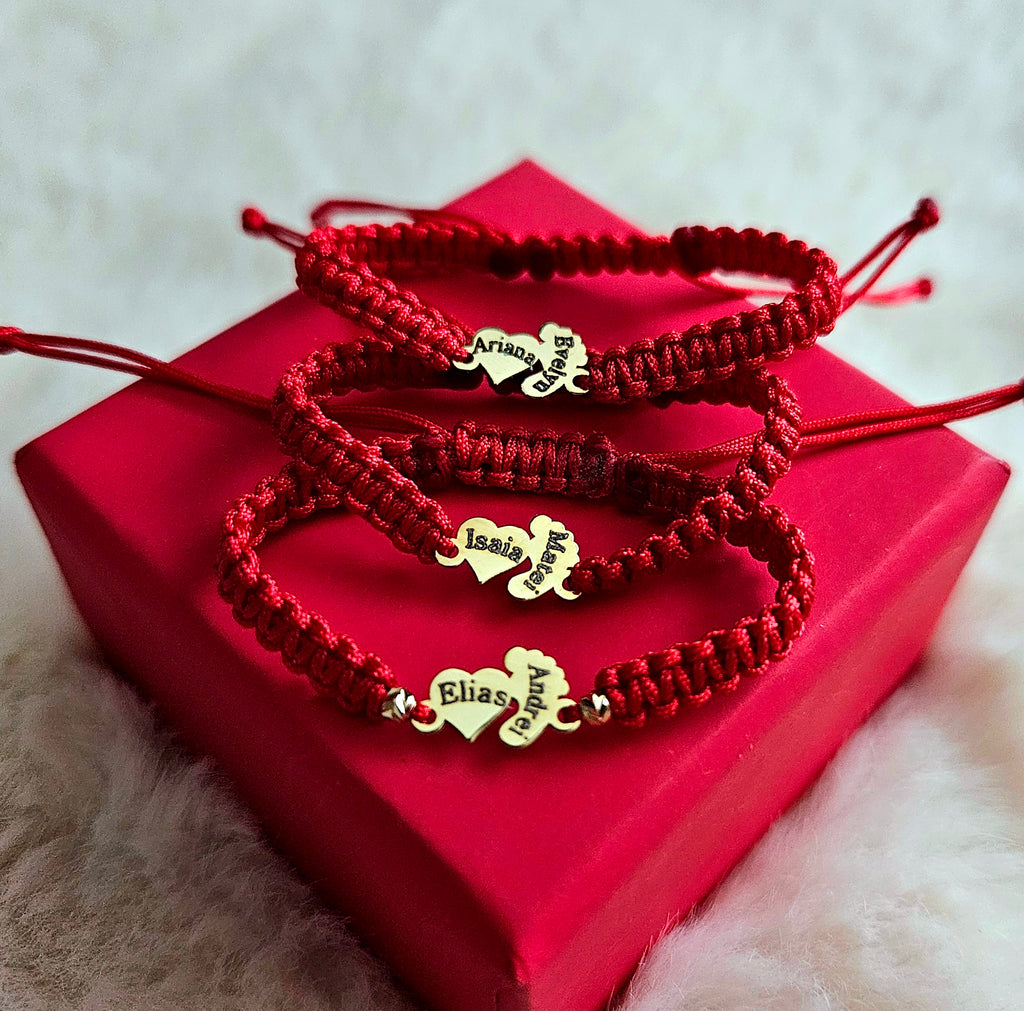 Bratara Impletita Personalizata - Inima & Piciorus Bebe din Aur 14K