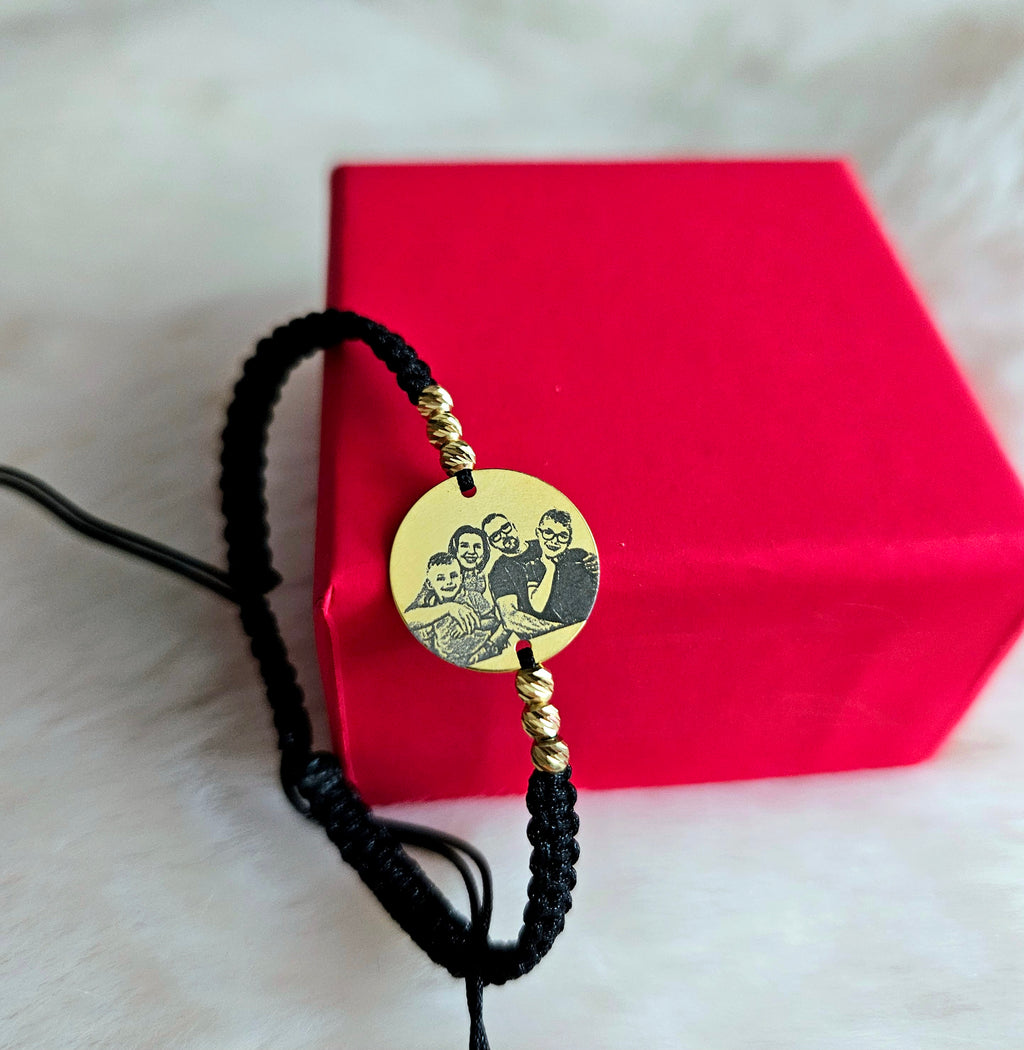 Personalizzazione FOTO - Moneta in argento da 16,50 mm placcata in oro 24 carati e palline striate - Bracciale personalizzato