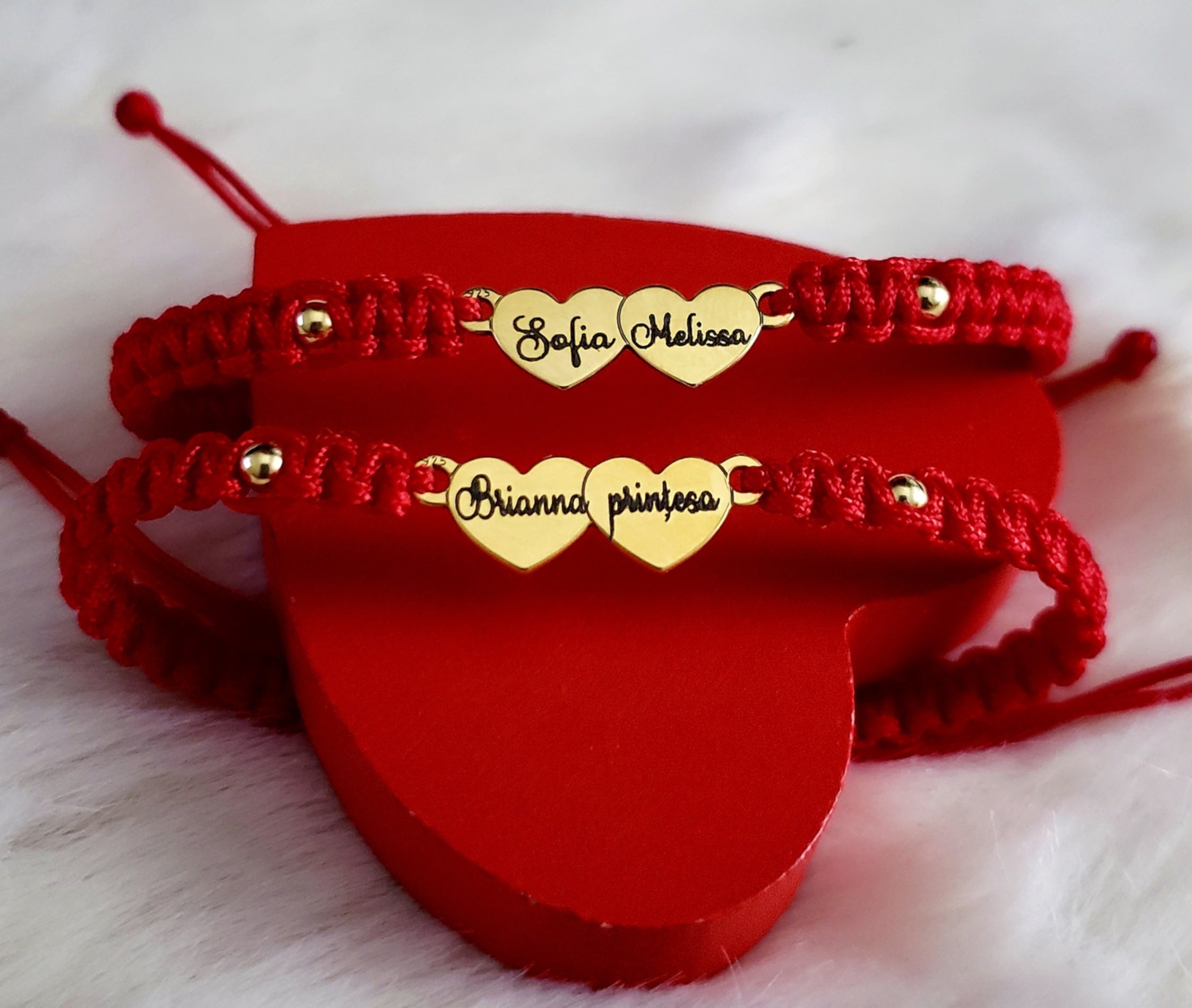 Bracciale personalizzato - Due cuori placcati in argento con oro 24 carati