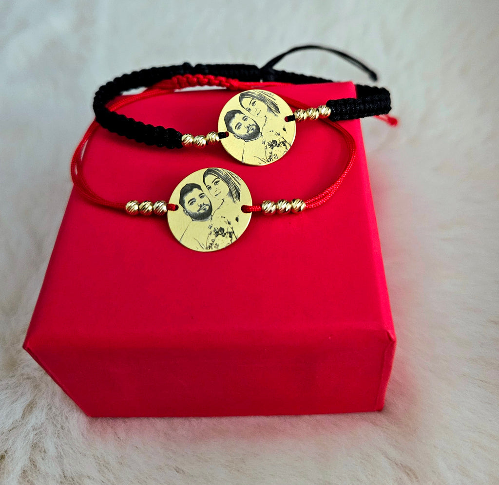 Personalizzazione FOTO - Moneta in argento da 16,50 mm placcata in oro 24 carati e palline striate - Bracciale personalizzato