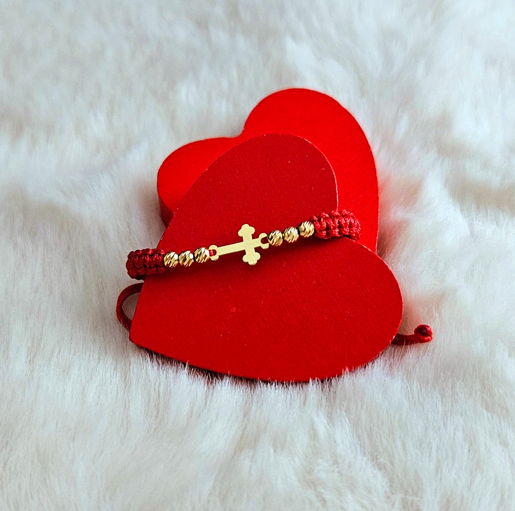 Bratara Impletita "Cruciulita si Bilute Striate" - Argint Placat Cu Aur 24K