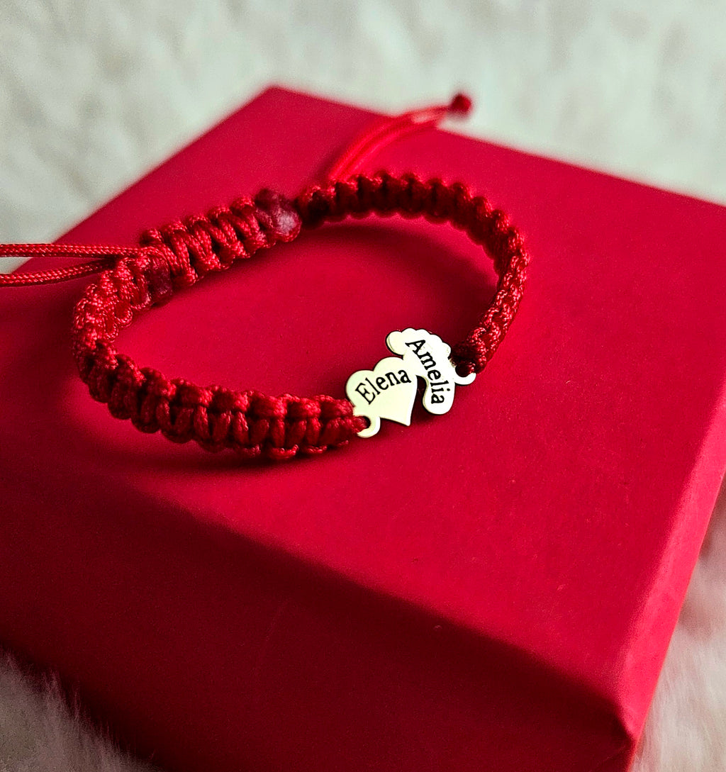 Bratara Impletita Personalizata - Inima & Piciorus Bebe din Aur 14K