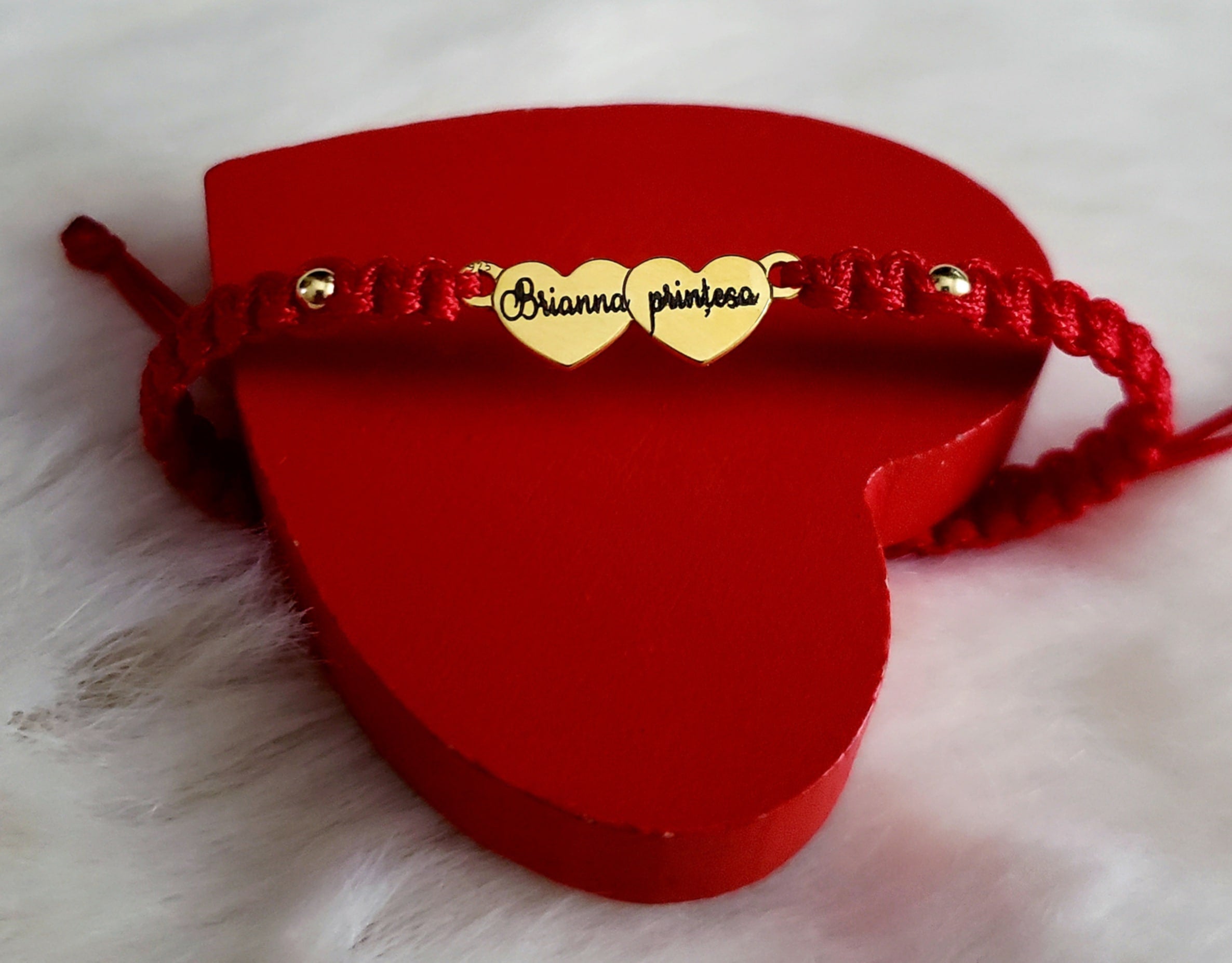 Bracciale personalizzato - Due cuori placcati in argento con oro 24 carati