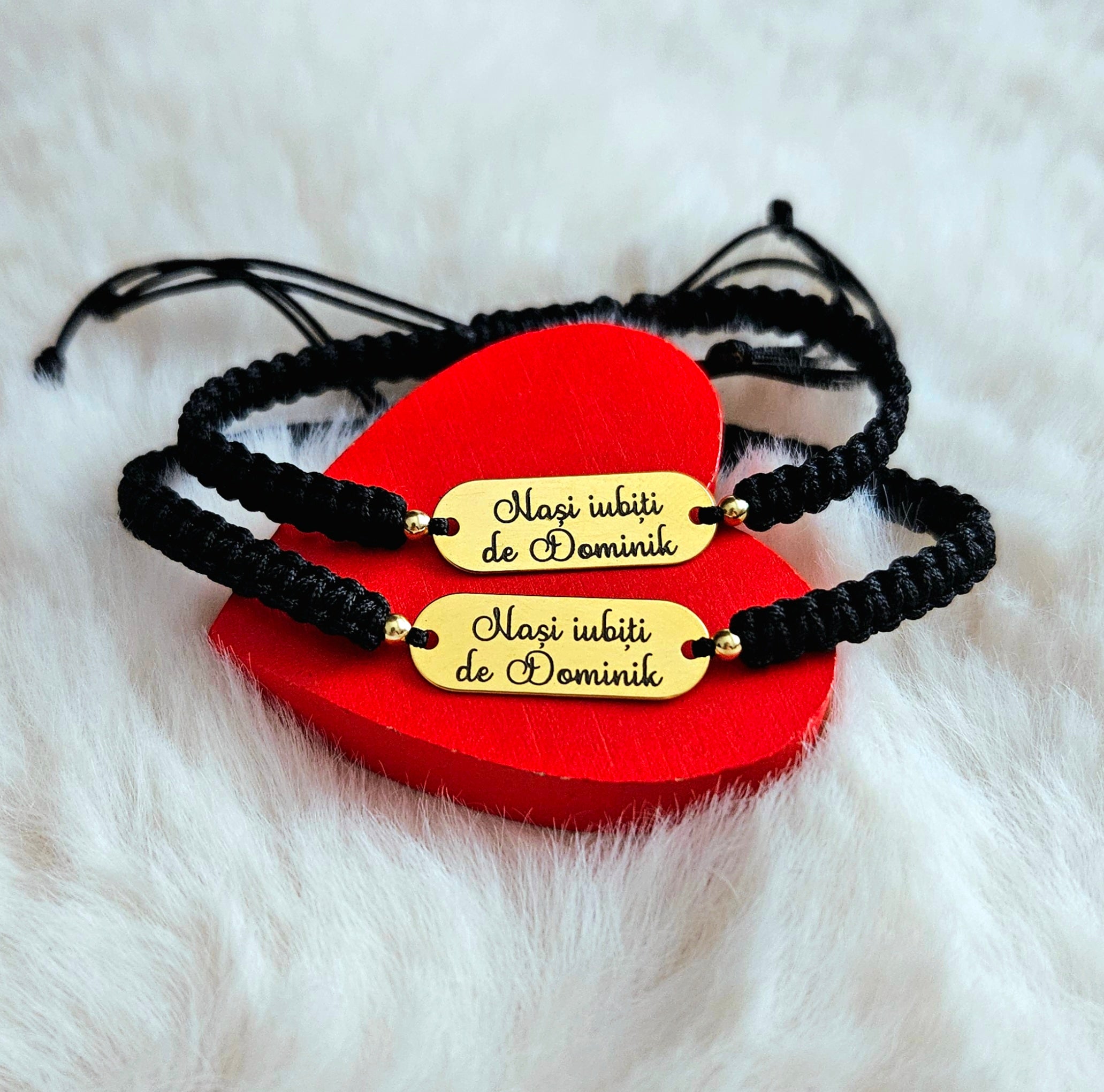 Set 2 Bratari Impletite Personalizate - Placute Ovale 23mm Argint Placat Cu Aur 24K