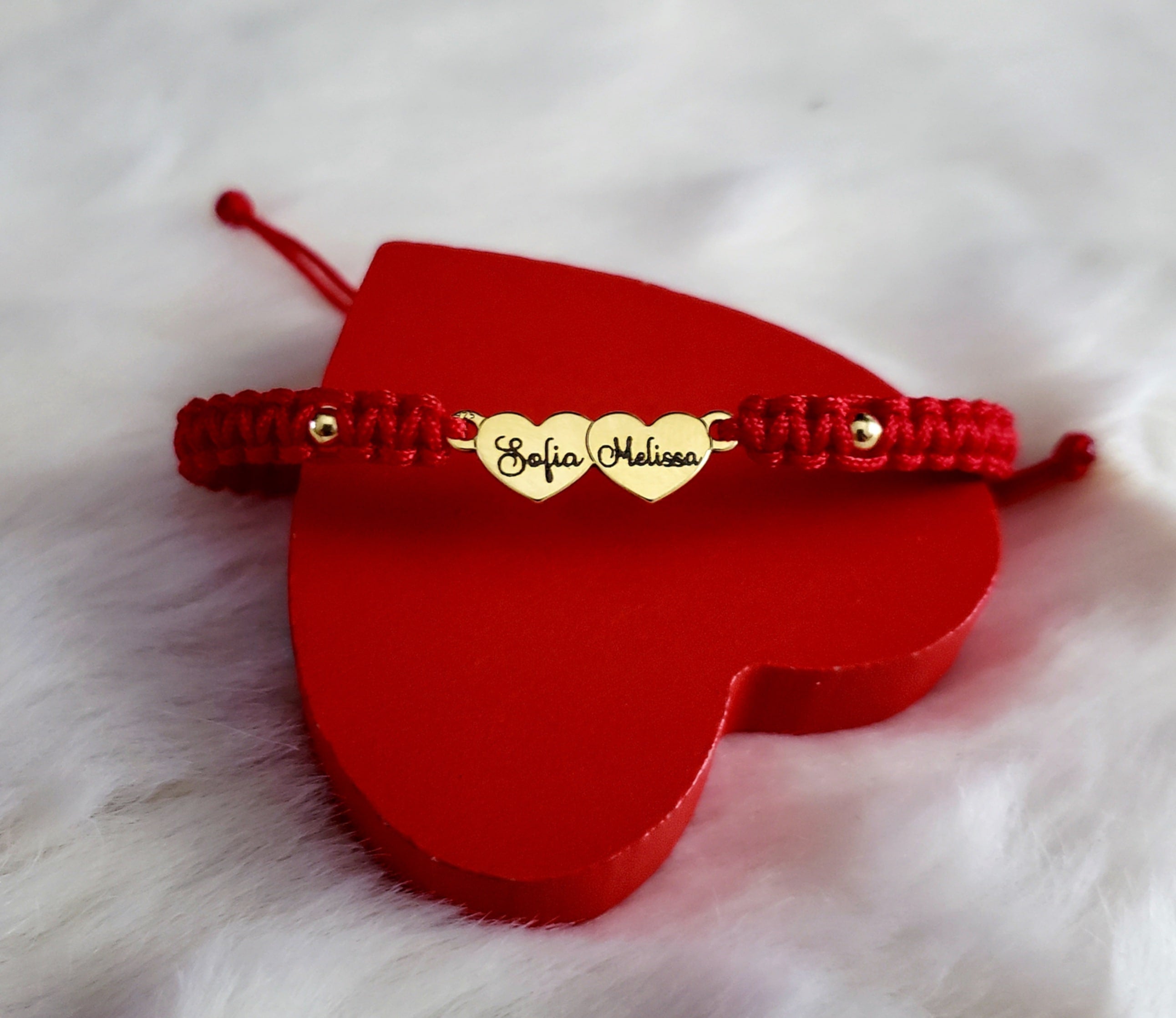 Bracciale personalizzato - Due cuori placcati in argento con oro 24 carati