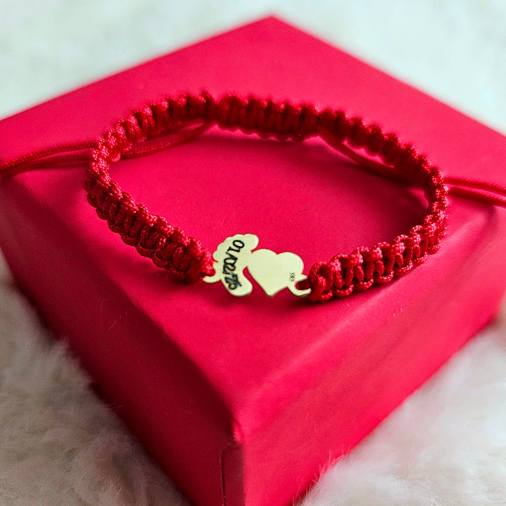 Bratara Impletita Personalizata - Inima & Piciorus Bebe din Aur 14K