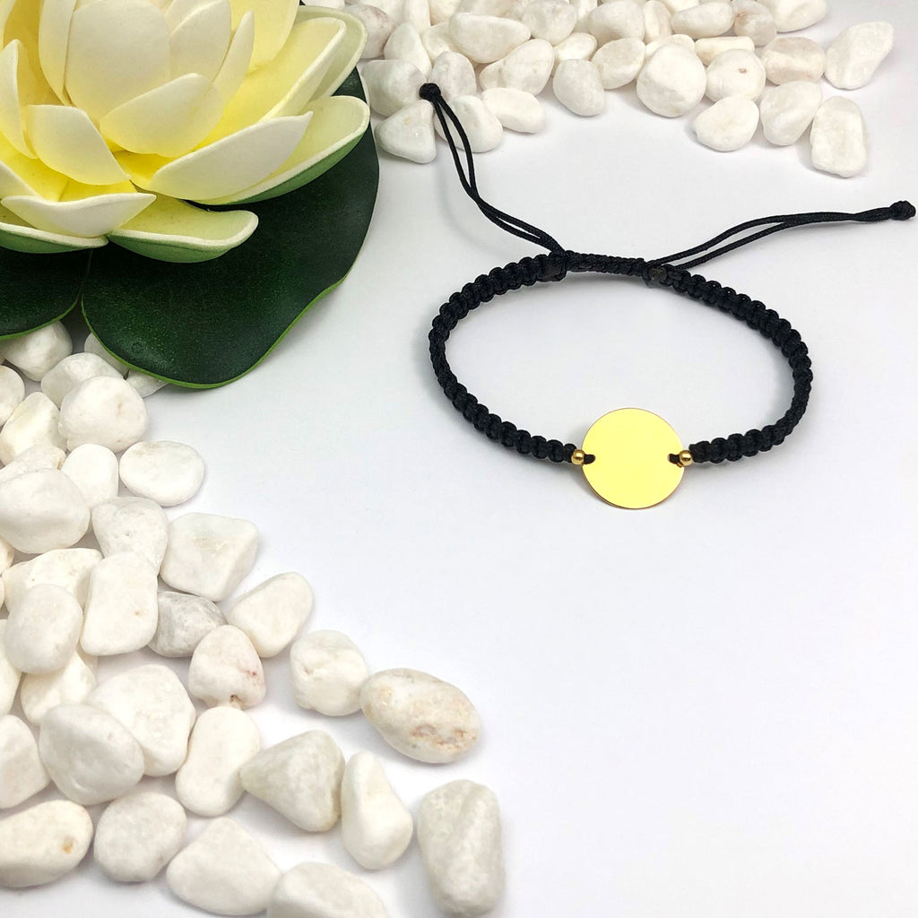 Bratara impletita cu ata rosie personalizata cu nume - Banut 16.50mm Argint Placat Cu Aur 24K