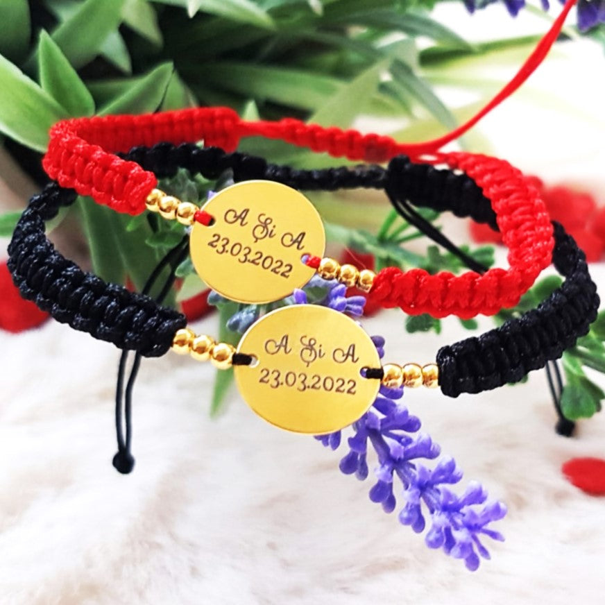 Set Bratari Impletite Personalizate Pentru Cuplu - Banut 16,50mm - "Ne-am iubit intentionat" - Pandantive Argint Placat Cu Aur 24K