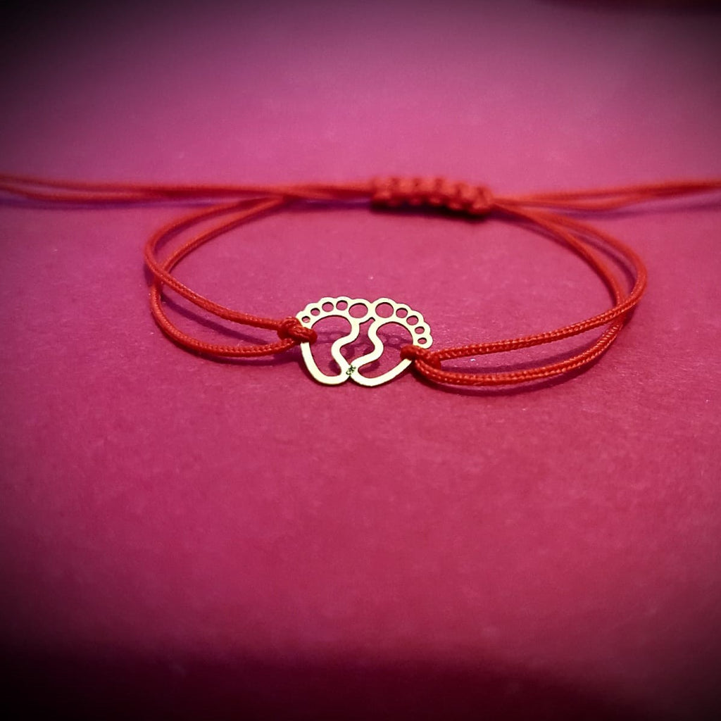 bratara impletita rosie pandantiv picioruse bebe aur 14K