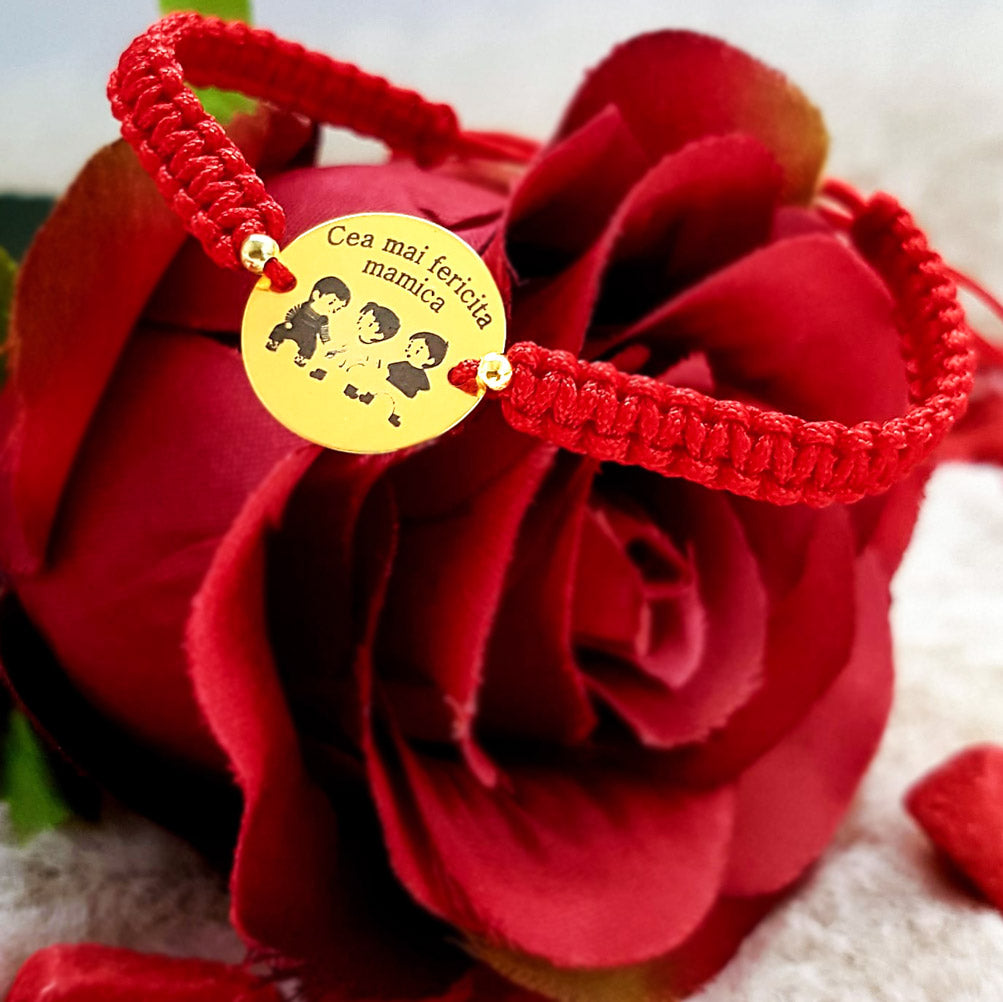 Bracciale Personalizzato - Ciondolo Tondo 16.50mm Placcato Argento Con Oro 24K