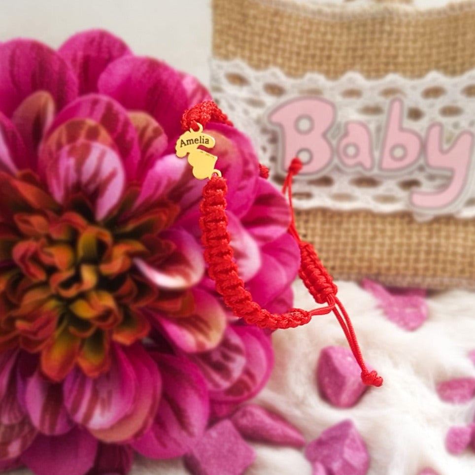 Bratara Impletita Personalizata - Inima & Piciorus Bebe din Aur 14K