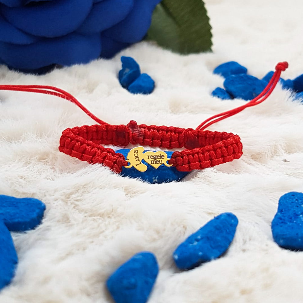 Bratara Impletita Personalizata - Inima & Piciorus Bebe din Aur 14K