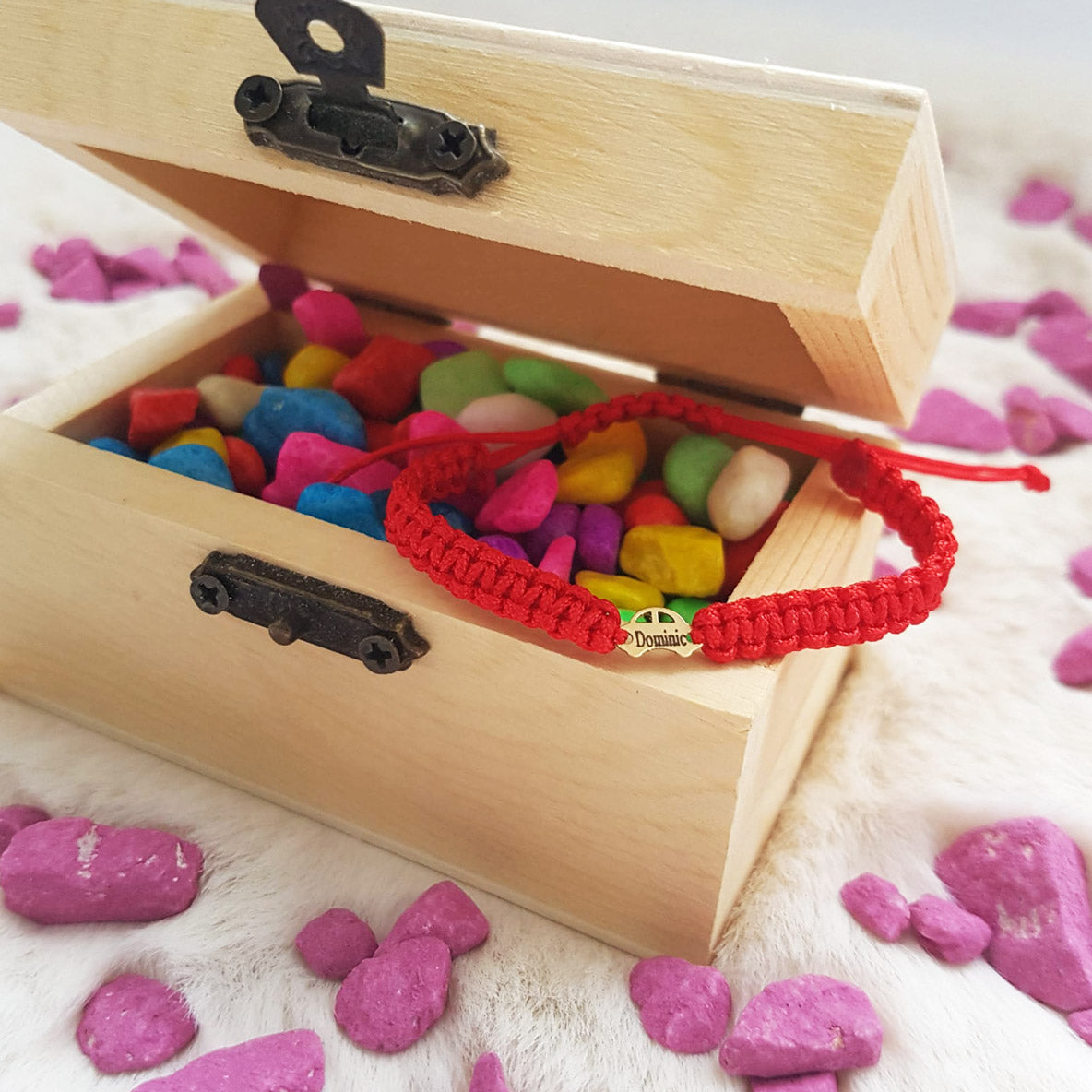 bratara impletita rosie personalizata cu nume pentru nou-nascuti pandantiv aur 14K masinuta