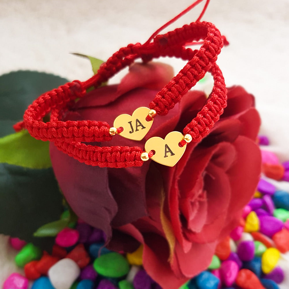 Set di Braccialetti Intrecciati Personalizzati - Cuori in argento placcato oro 24K