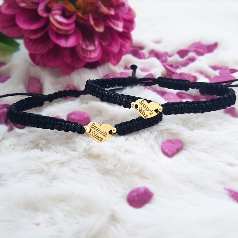 Set di Braccialetti Intrecciati Personalizzati - Cuori in argento placcato oro 24K