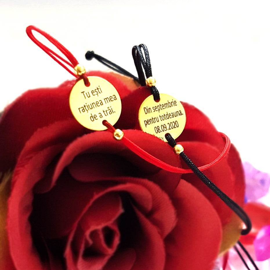 Set Bratari Impletite Personalizate - " Banut 12mm " - Pandantiv Argint Placat Cu Aur 24K