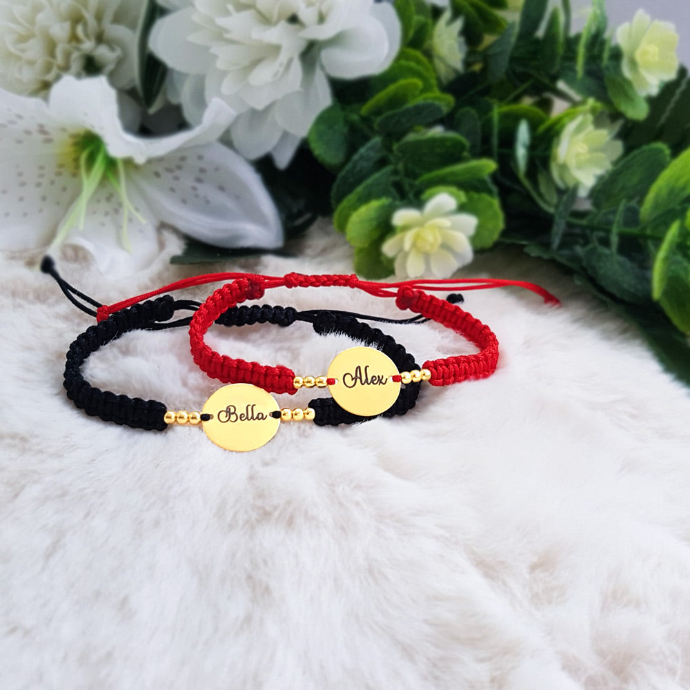 Set Bratari Impletite Personalizate Pentru Cuplu - Banut 16,50mm - "Ne-am iubit intentionat" - Pandantive Argint Placat Cu Aur 24K