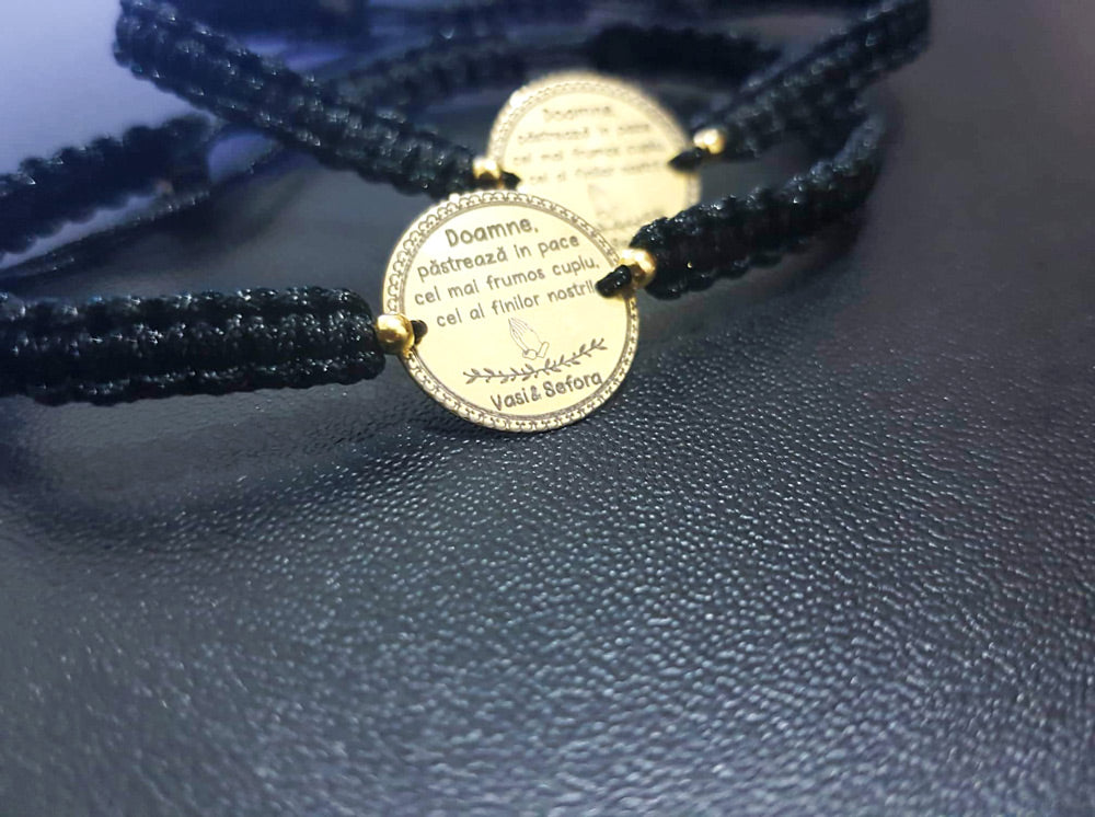 Set 2 Bratari Personalizate - Banuti 16.50mm Argint Placat Cu Aur 24K