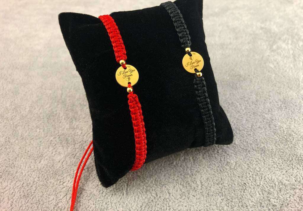 Set Bratari Impletite - " Banut 12mm " - Pandantiv Argint Placat Cu Aur 24K - Bratari personalizate - Argint Placat Cu Aur - Bratarele.com