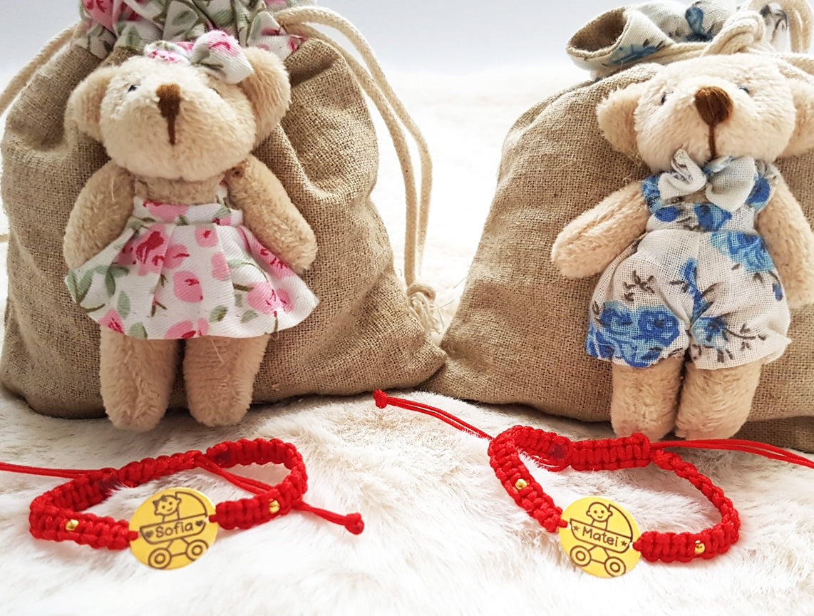 Set Bratari Impletite Personalizate - " Banut 12mm " - Pandantiv Argint Placat Cu Aur 24K